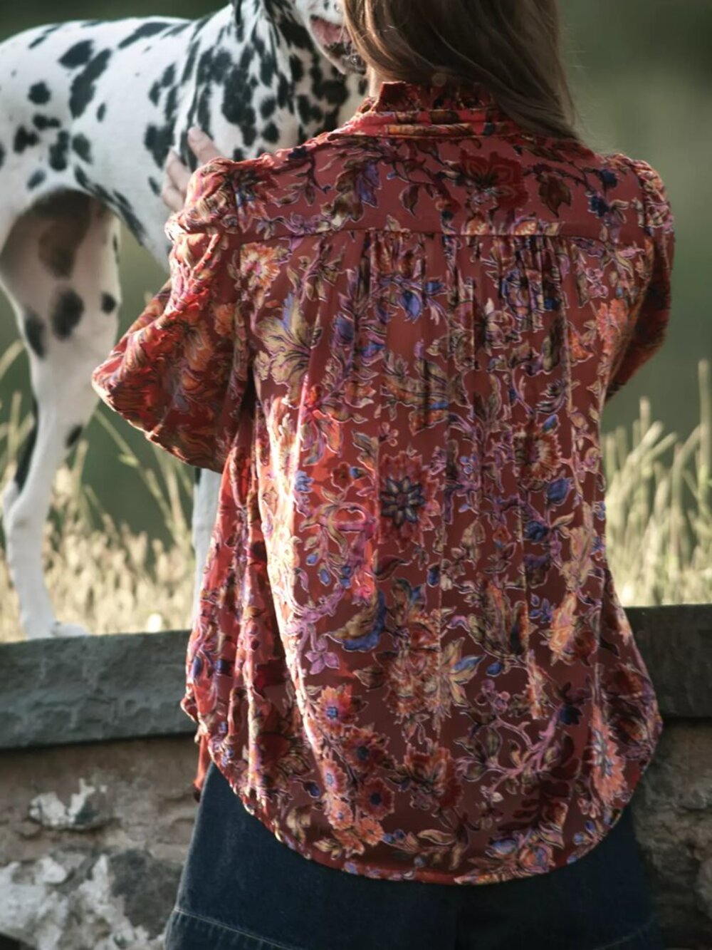 Anthropologie The Estela Burnout Sheer Printed Blouse Maroon Red XXS - Picture 2 of 12